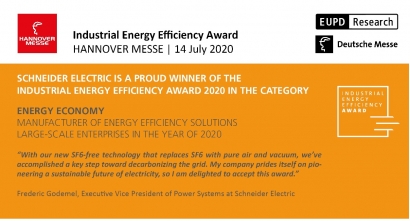 Schneider Electric, premio en Hannover Messe por su solución SM AirSeT que descarboniza la red