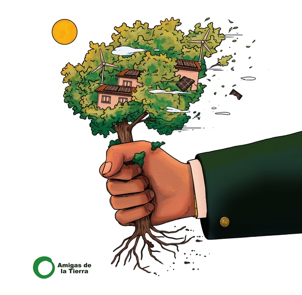 Detalle de la portada del informe Comunidades Energéticas Fake, de Amigas de la Tierra y Traza Consultoría Detalle de la portada del informe Comunidades Energéticas Fake, de Amigas de la Tierra y Traza Consultoría