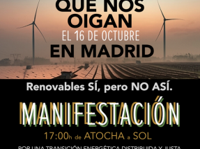 Aliente convoca una gran manifestación en Madrid en contra de los macroproyectos de renovables