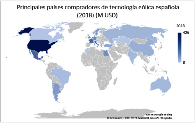 Eólica Española. Mapa Exportaciones 2018 Eólica Española. Mapa Exportaciones 2018