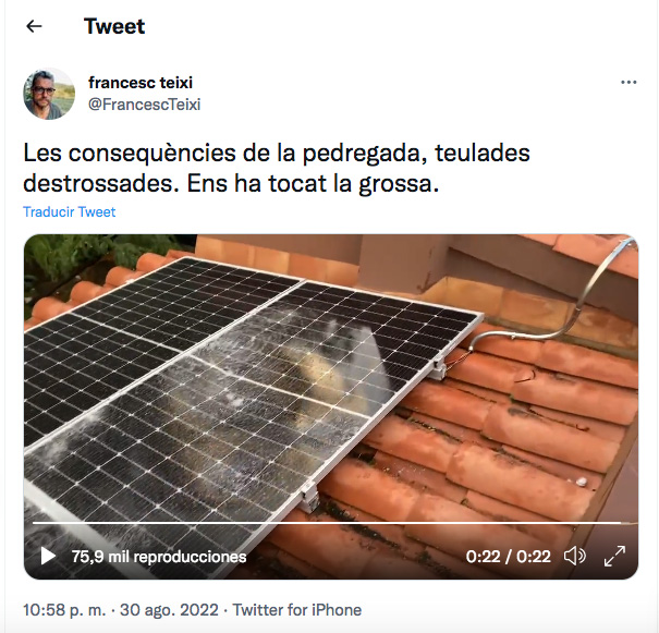 Modulos afectados por granizo. Twitter