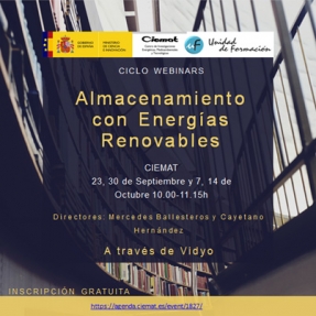 El Ciemat organiza un webinar sobre almacenamiento con renovables