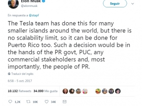 Huracán María: Elon Musk dice que Tesla podría ayudar a recuperar el sistema eléctrico con fotovoltaica y baterías